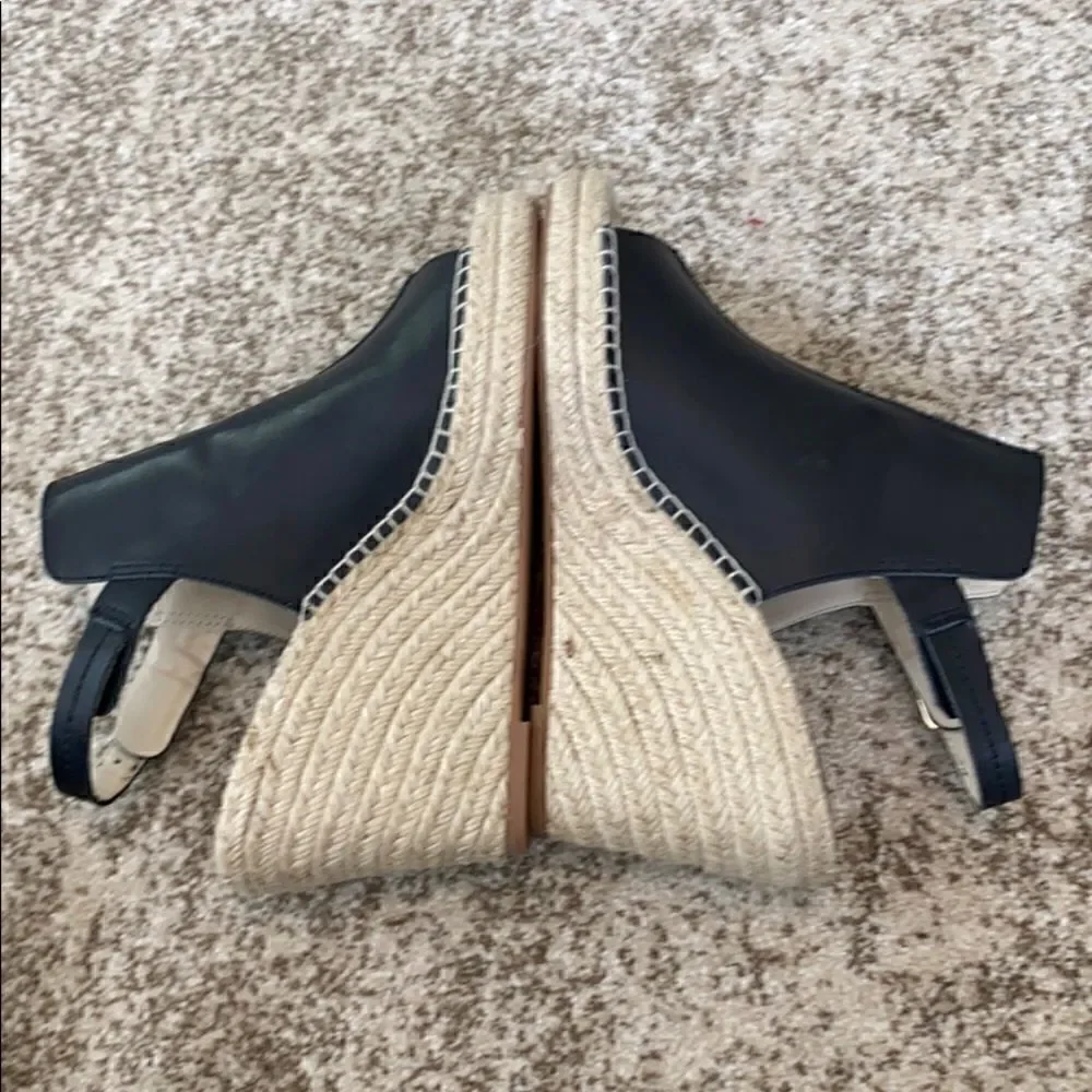 Seychelles Black Leather Wedge Sandals 9.5